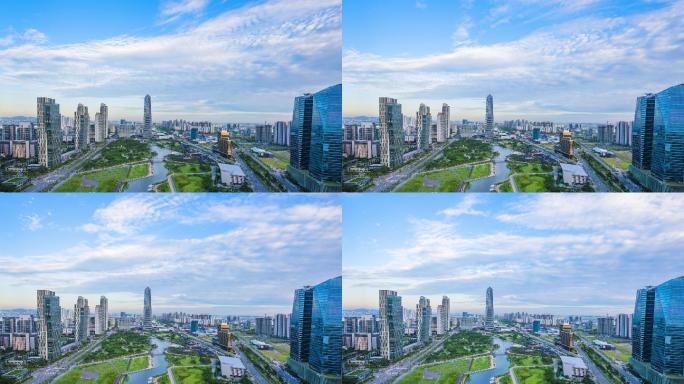 韩国仁川市城市建筑快速发展航拍延时国外地