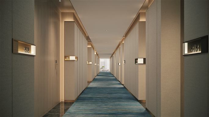 三维动画室内酒店走廊