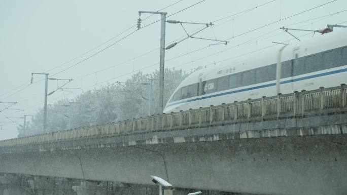 中国高铁 冬天下雪