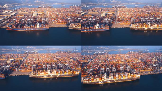 港口码头大型船舶装载集装箱