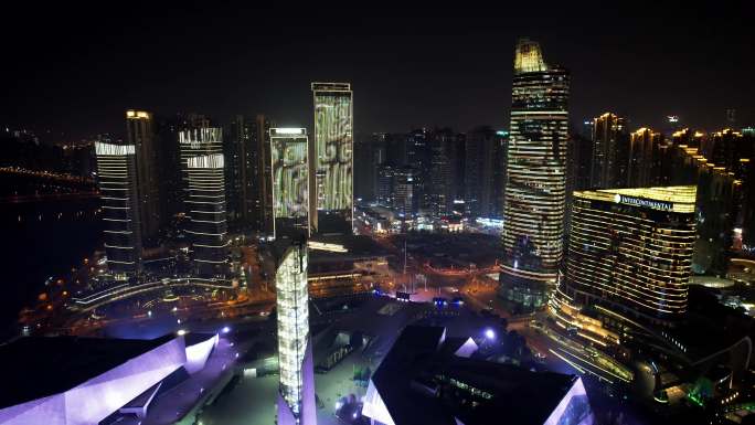 航拍繁华的北辰城市夜景