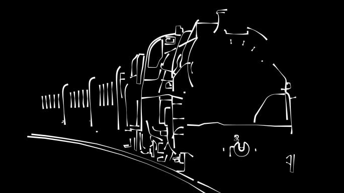 旧列车手绘黑白蒸汽列车粉笔黑白线条动画抠