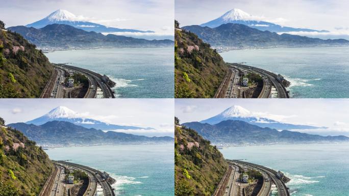 日本静冈的富士山和海边公路
