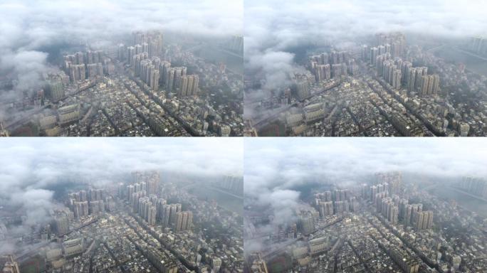航拍城市雾霾天气