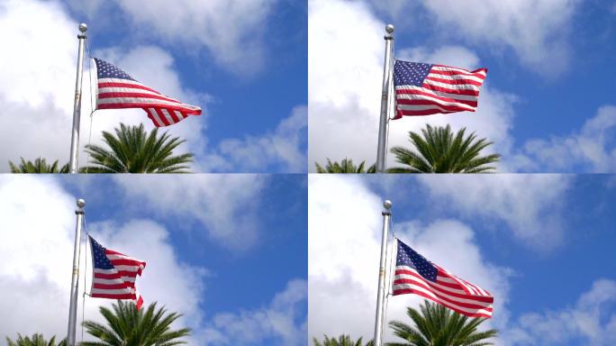 美国国旗在风中缓慢飘扬