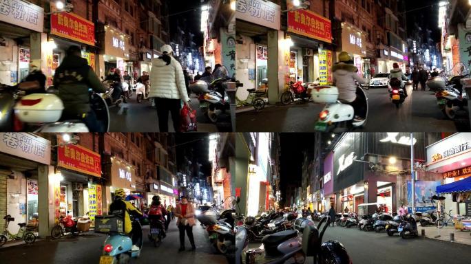 夜晚街景小城夜街街景人流延时商业街灯光夜