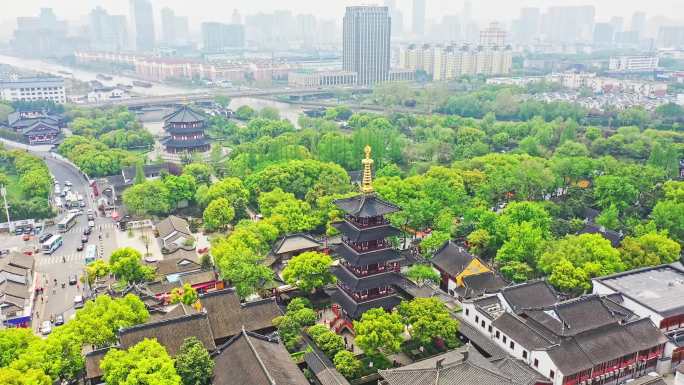 航拍苏州寒山寺