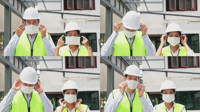 戴口罩的工程师预防隔离病菌自我防护