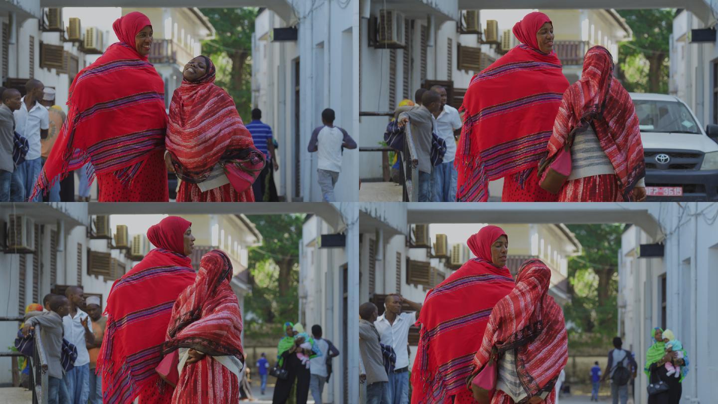 非洲街头穿民族服装的非洲女人