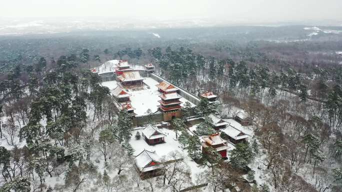 航拍沈阳清福陵东陵雪中景色