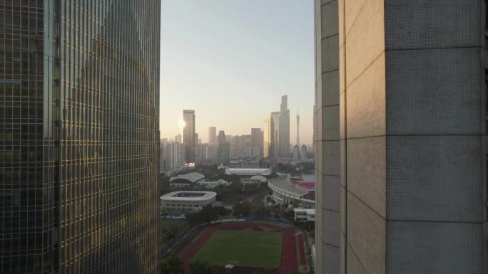 广州珠江新城远景天河城市清晨太阳