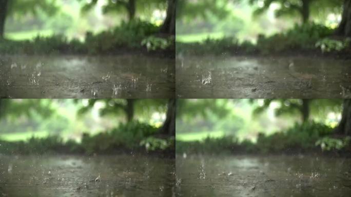 慢镜头，下雨拍打地面