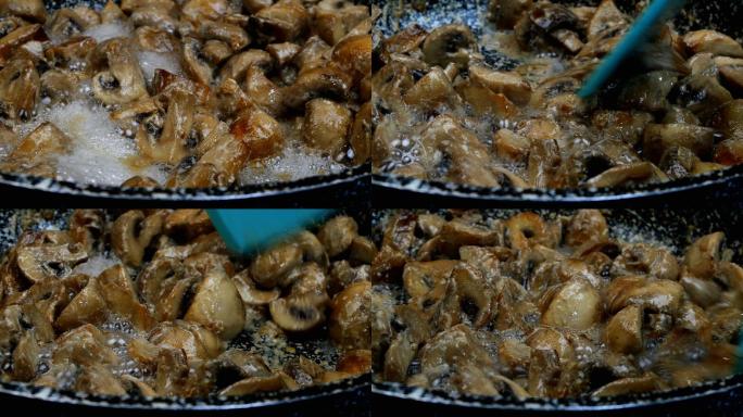 美食制作油炸蘑菇剪香菇蘑菇美食