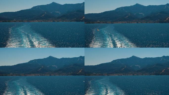 希腊塔索斯岛国外外国轮船船尾海浪波浪