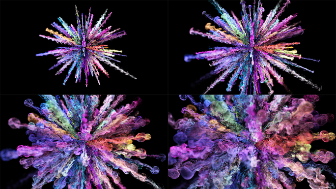 彩色粒子粉末爆炸五彩烟雾流体扩散特效视频