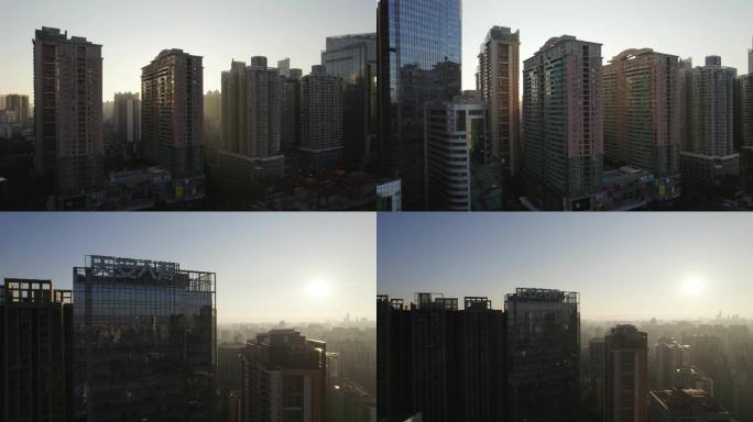广州天安人寿天河城市清晨太阳雾气