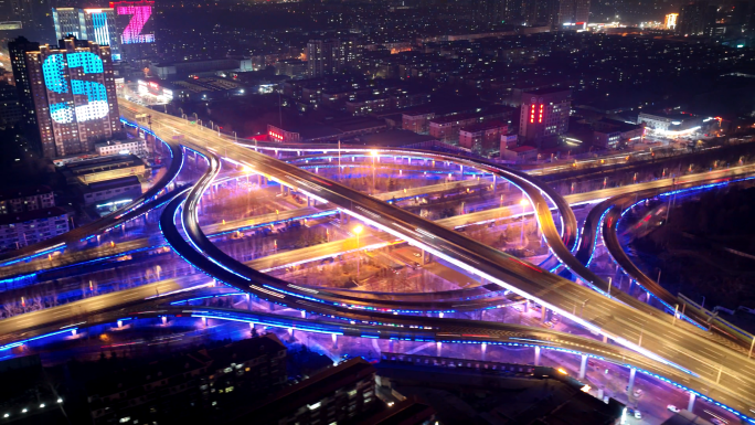 【4K】城市立交桥车流夜景航拍延时