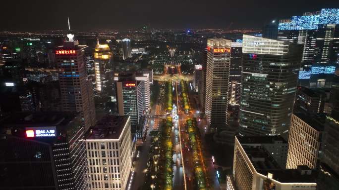 航拍上海世纪大道夜景