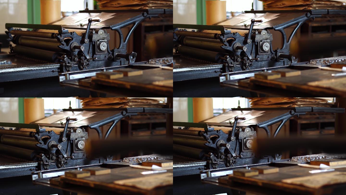 旧古腾堡压力机印刷空镜头印刷厂