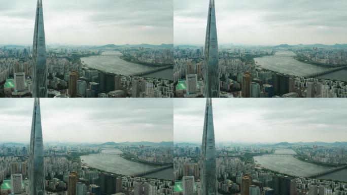 首尔市中心鸟瞰图高楼大厦金融经济中心汉江