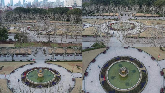 4K原素材-航拍上海复兴公园冬日