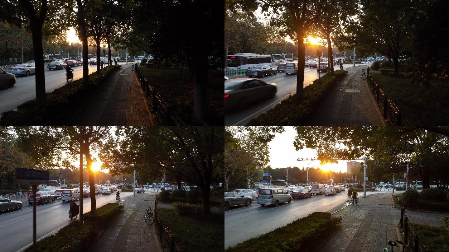 夕阳下的人行通道非机动车道