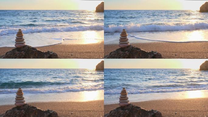 海滩上的石头堆三亚厦门青岛风景海南海岛