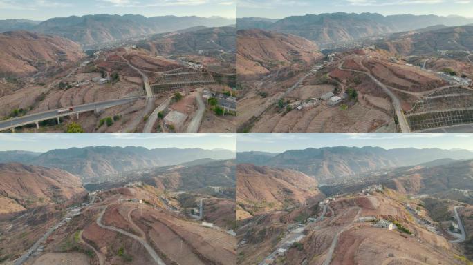 金秋季节掩隐在西南山区黄土高原的高速公路