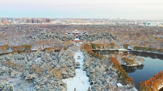 航拍沈阳故宫北陵雪景