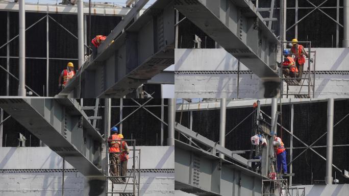 钢结构 工程 建筑 工人 钢梁 施工