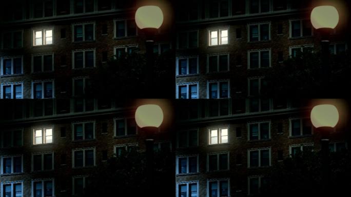 公寓或办公楼在夜间拍摄
