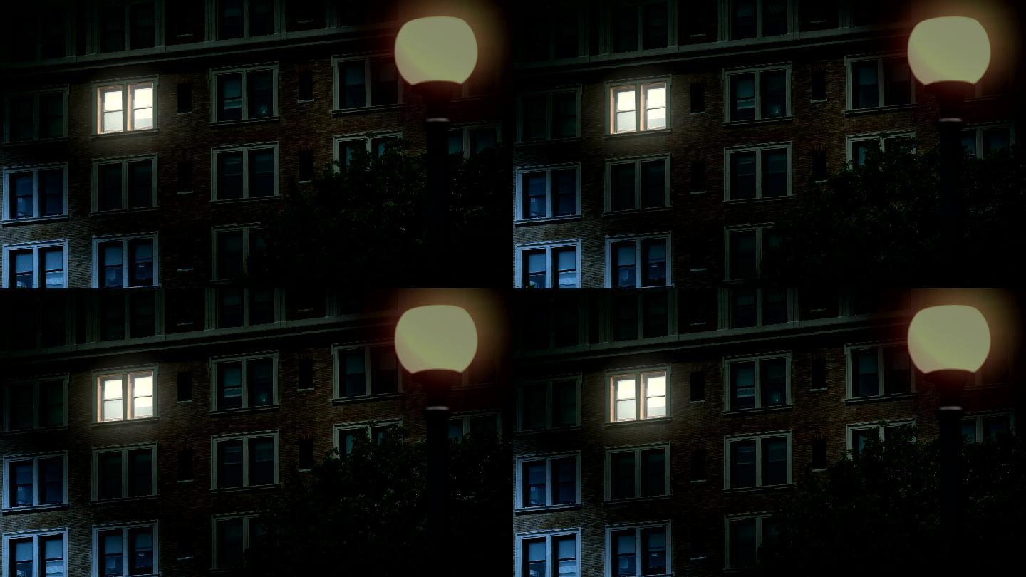 公寓或办公楼在夜间拍摄