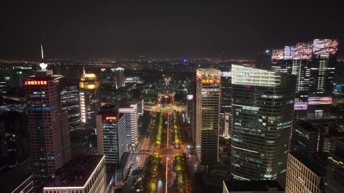 航拍上海世纪大道夜景