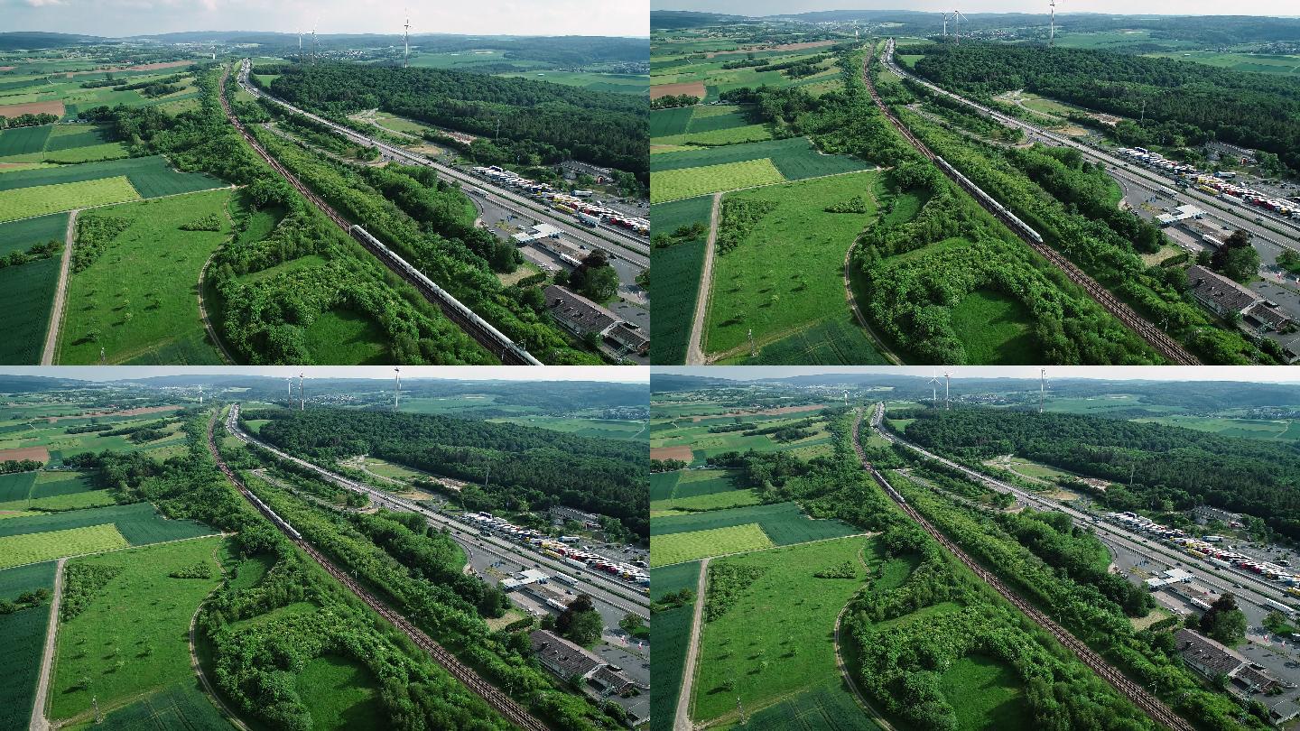 德国公路、休息区和高速列车轨道
