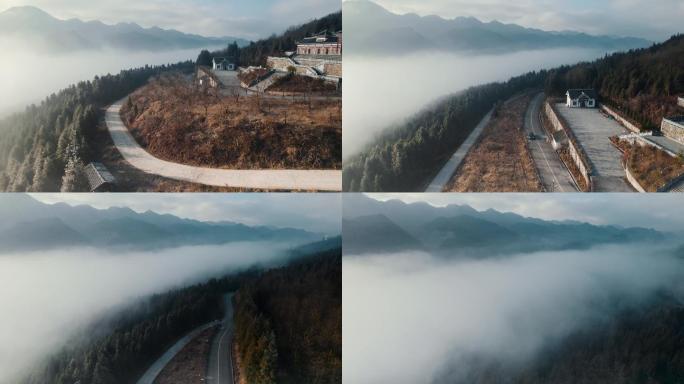 冬季烟雾笼罩的云南山区村寨