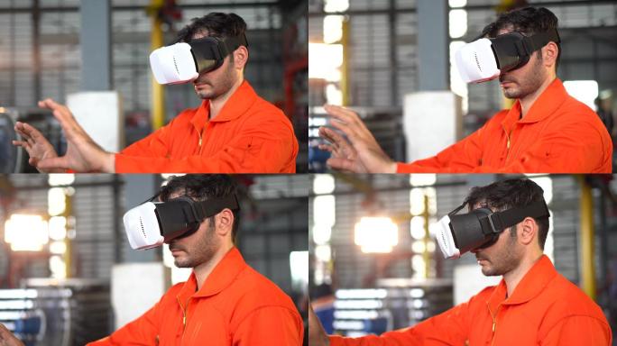 男工业工程师戴着虚拟现实耳机