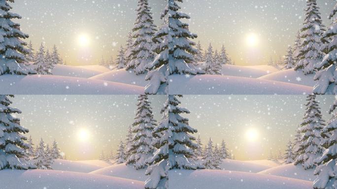 雪景大雪纷飞圣诞树圣诞节