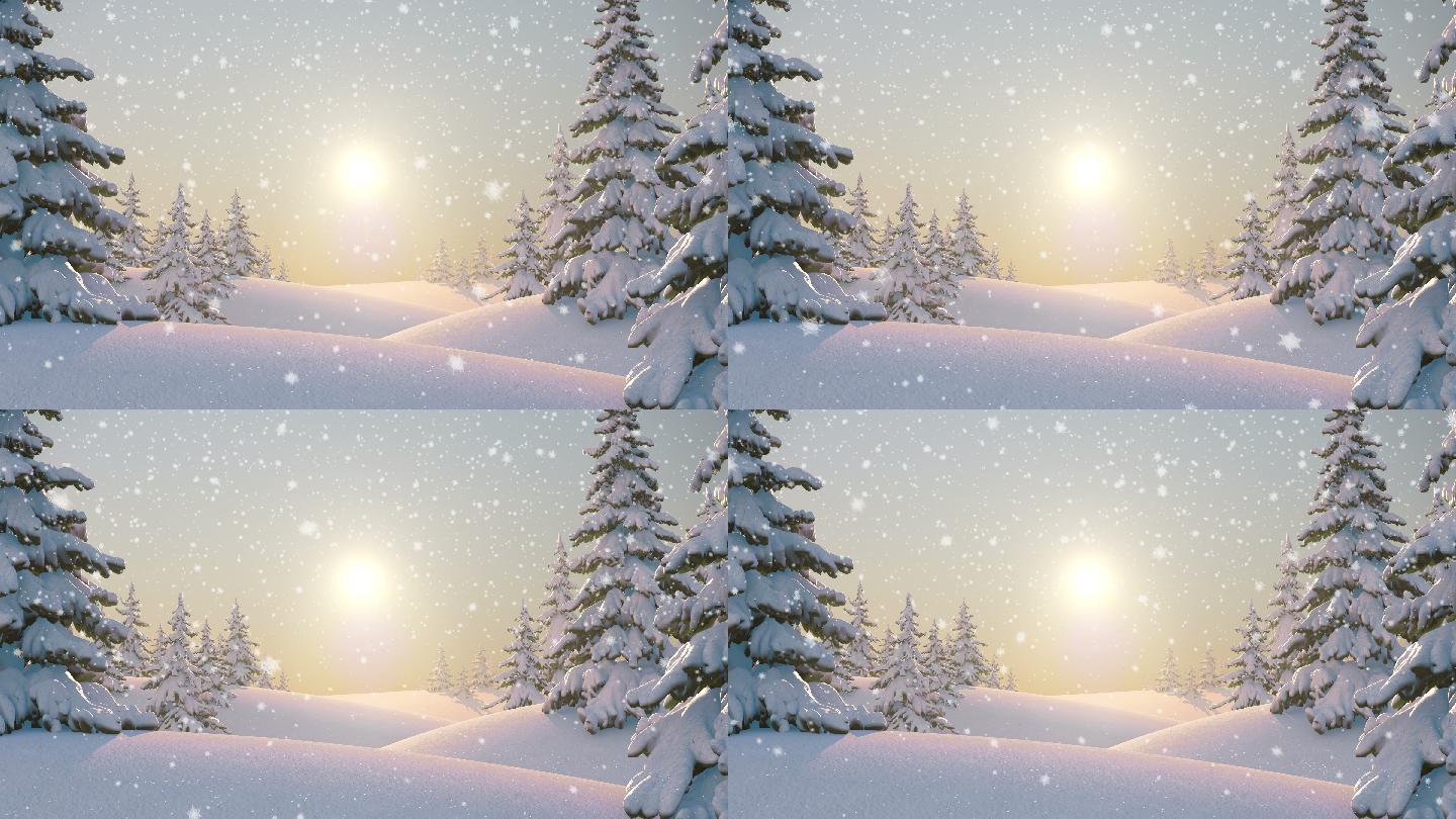 雪景大雪纷飞圣诞树圣诞节