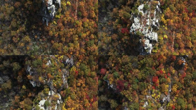 秋天，山上的一处岩层鸟瞰图。
