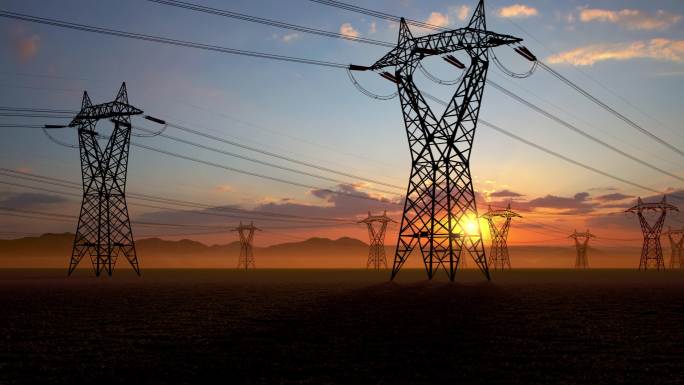 高压电力线杆塔唯美大气夕阳黄昏国家电网