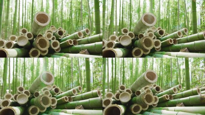 竹竿准备加工成可持续的绿色产品