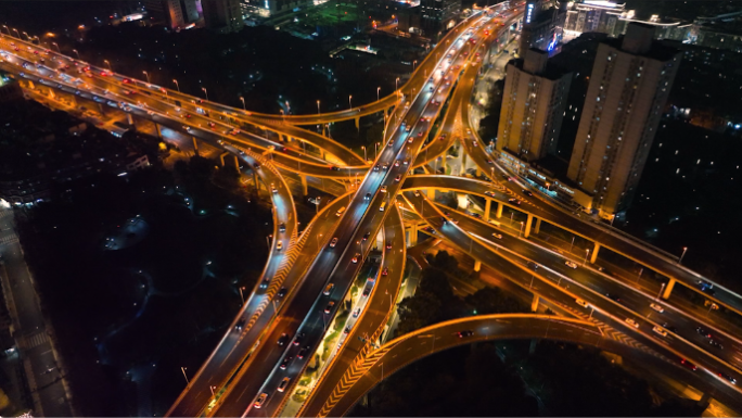 【4K】上海延安东路立交桥夜景航拍