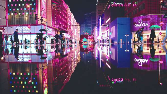 【高清4k】沈阳中街下雨街景空镜