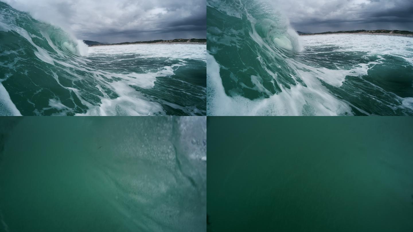 阴天和暴风雨天气，沉重的海浪在翻滚