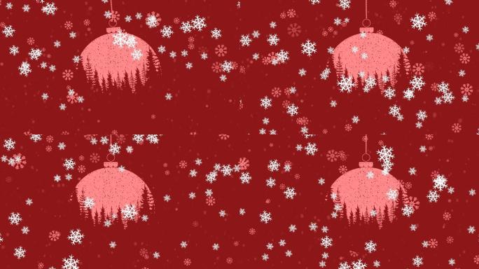 圣诞红色饰品和雪花动画