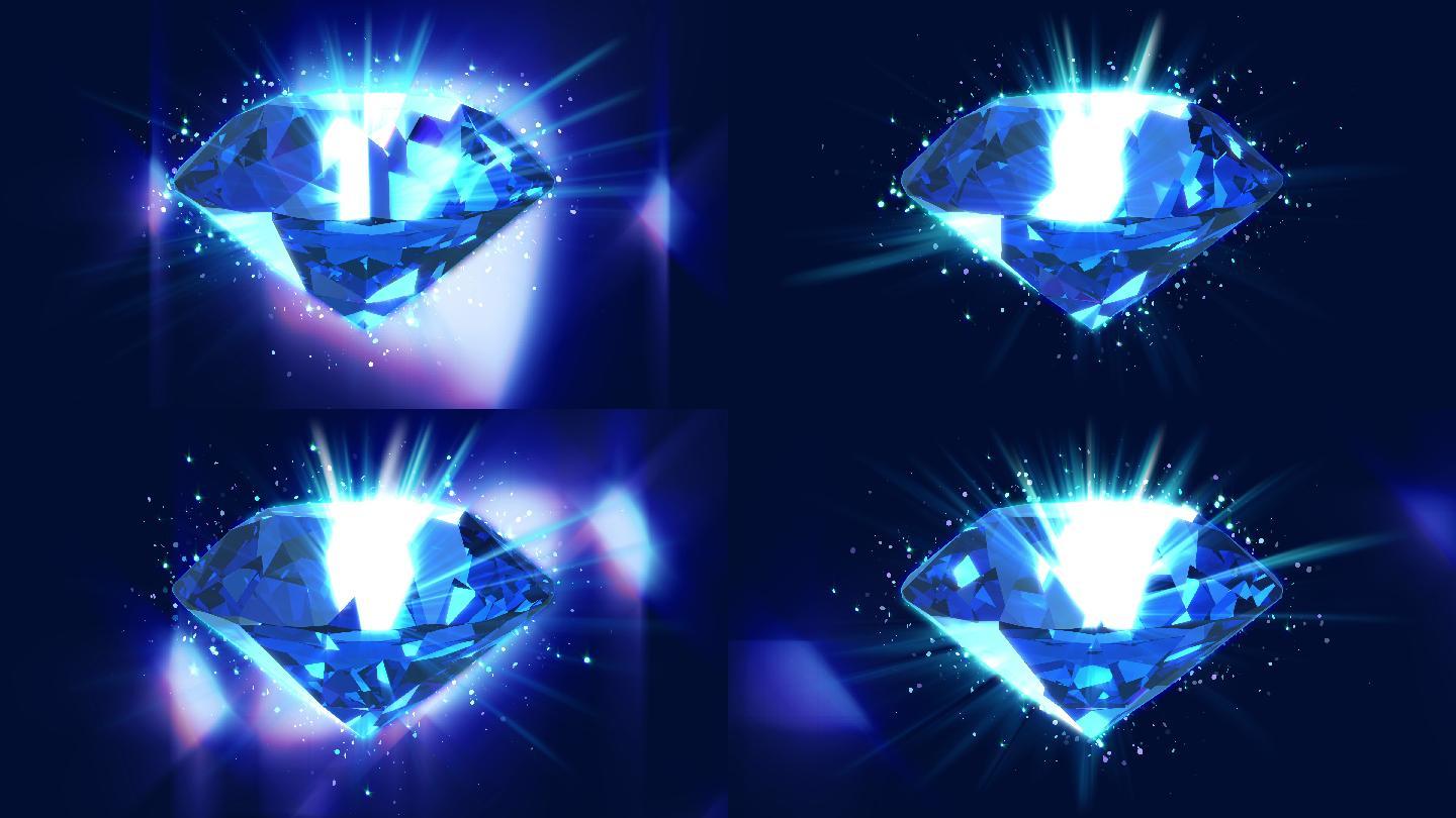 闪耀蓝色钻石旋转耀眼珍宝璀璨夺目光彩四溢
