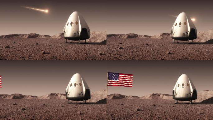 商用航天器在火星表面和美国国旗