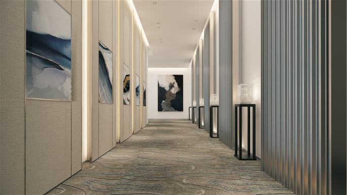 三维动画室内高端艺术酒店走廊