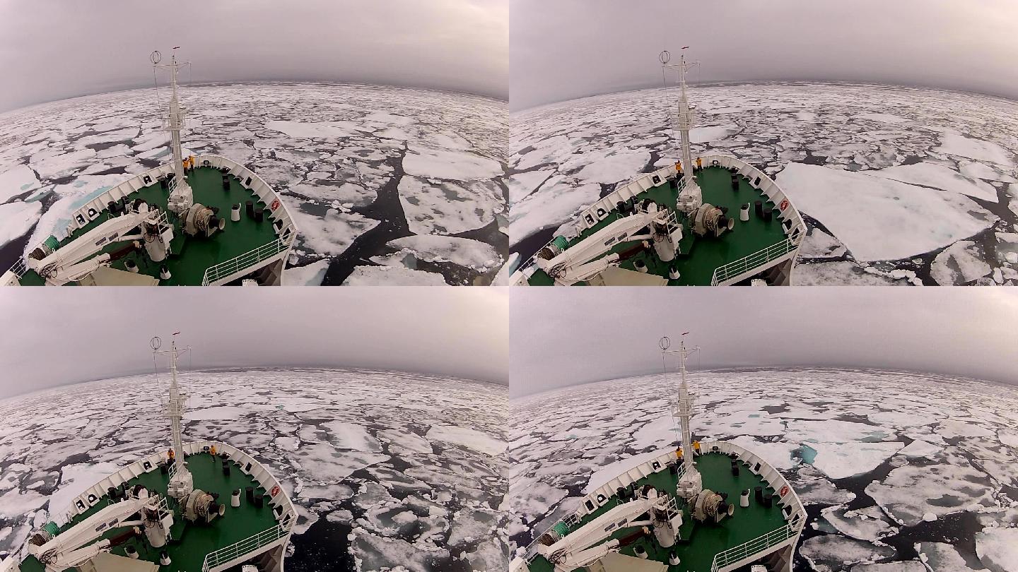 在北极的冰上旅行破冰船科考冰川冰块