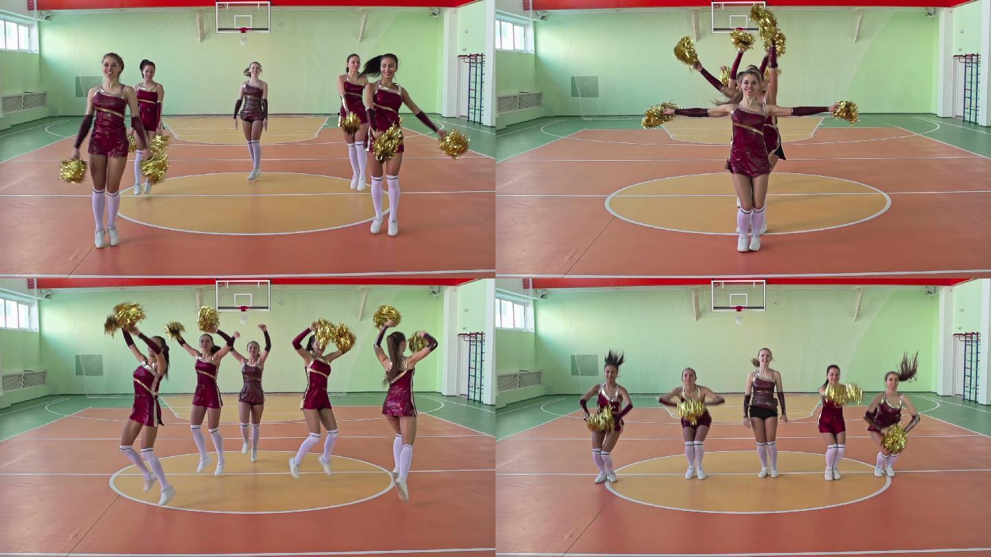 女啦啦队员跳舞年轻活力四射跳操